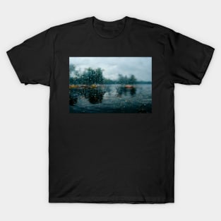 Foggy Lake Falling Raindrops On A Rainy Autumn Day T-Shirt